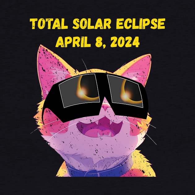 Total Solar Eclipse 2024 Grunge Cat by Rocky Ro Designs